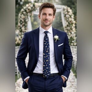 LUCIANO SOPRANI Elegant Blue and Yellow Patterned Men's Tie MADE IN ITALY 🇮🇹BoxD